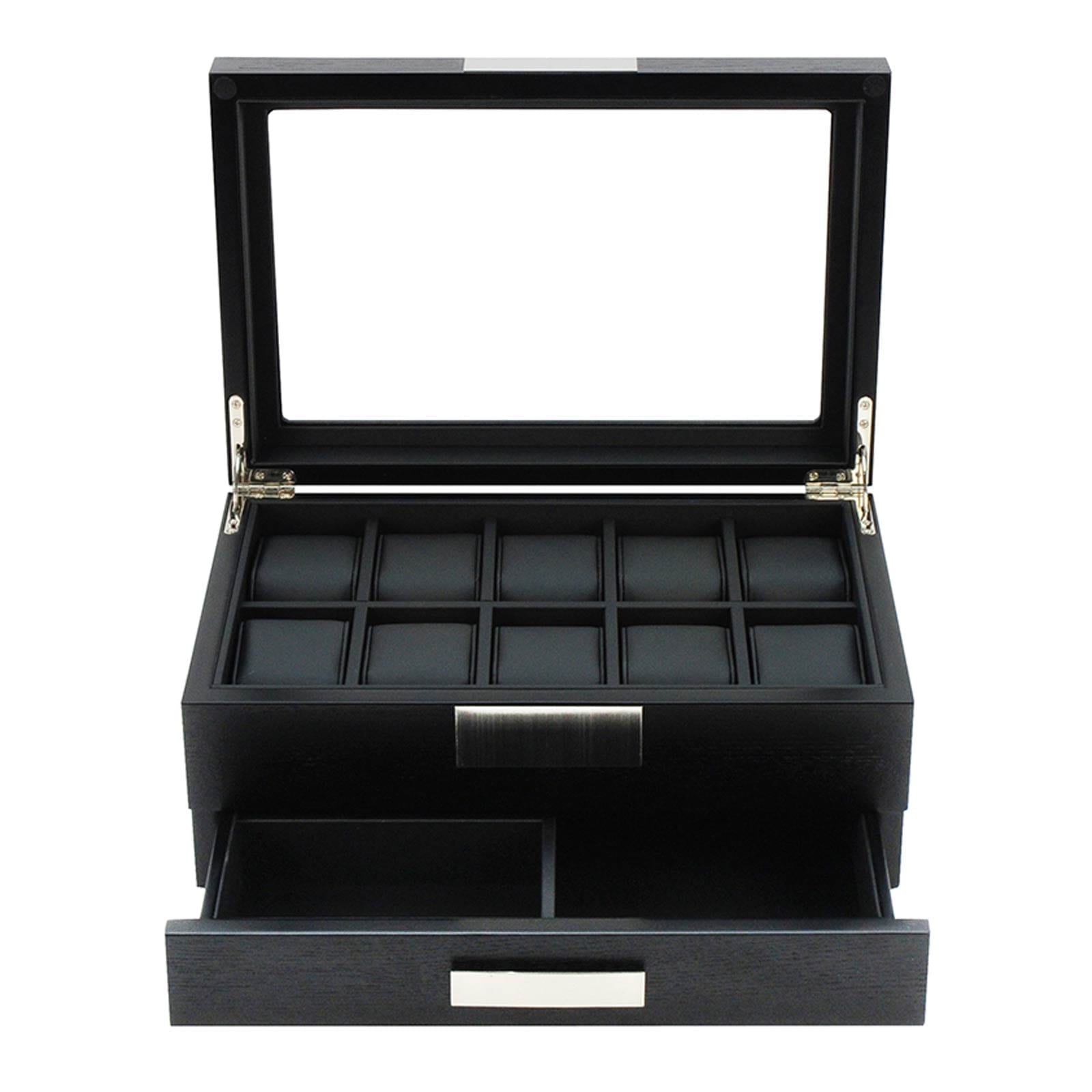 Black Wooden Watch Box, 10 Watch Box, Cuffed Watch Box, Clinks Australia Watch Box, Black Watch Boxes on Cuffed, Australia Watch Box, Watch Storage Box, Watch Display Box, 10 Slots Watch Boxes, Watch Boxes for 10, Wooden Watch Box, Black, Wooden, Watch Boxes with Drawer, Storage Boxes, CB5007, Clinks.com