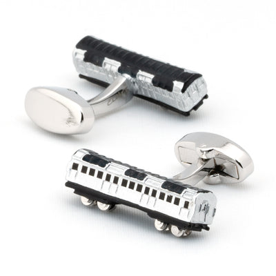 Silver and Black Train Carriage Cufflinks