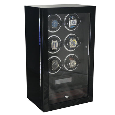 Yarra Watch Winder for 6 Watches + Drawer with Fingerprint Lock, 6 Watch Winder with Drawer, Watch Winder Boxes, Black Watch Winder, Fingerprint Lock Watch Winder, Watch Winders, nogiftbox, CW0604, Clinks.com