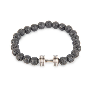 Beaded Black Lavastone & Silver Barbell Bracelet