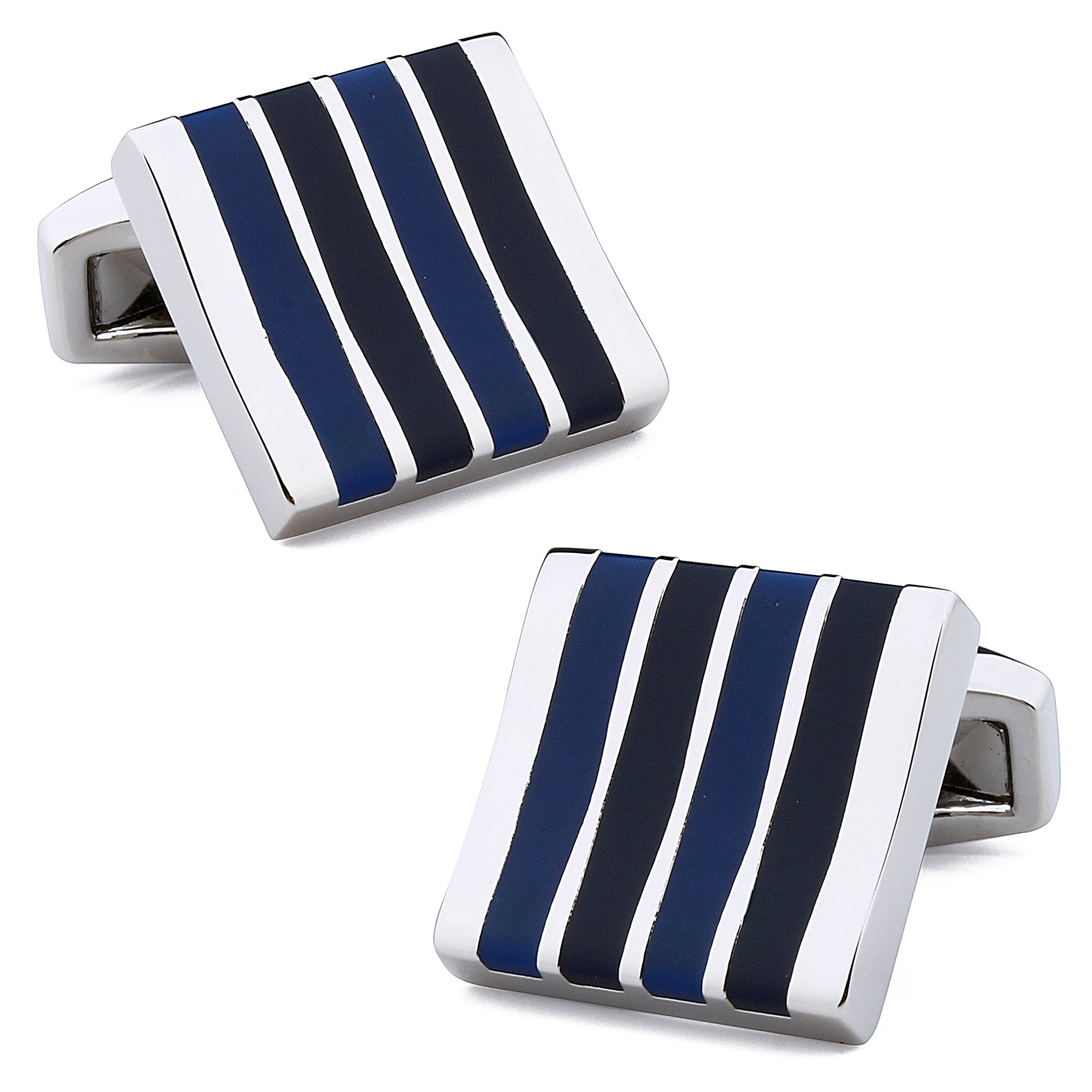Blue Enamel Stripes Silver Cufflinks
