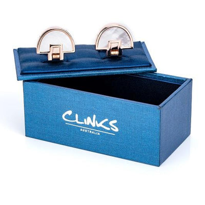 Rose Gold Mother of Pearl Half Moon Fold Flat Cufflinks