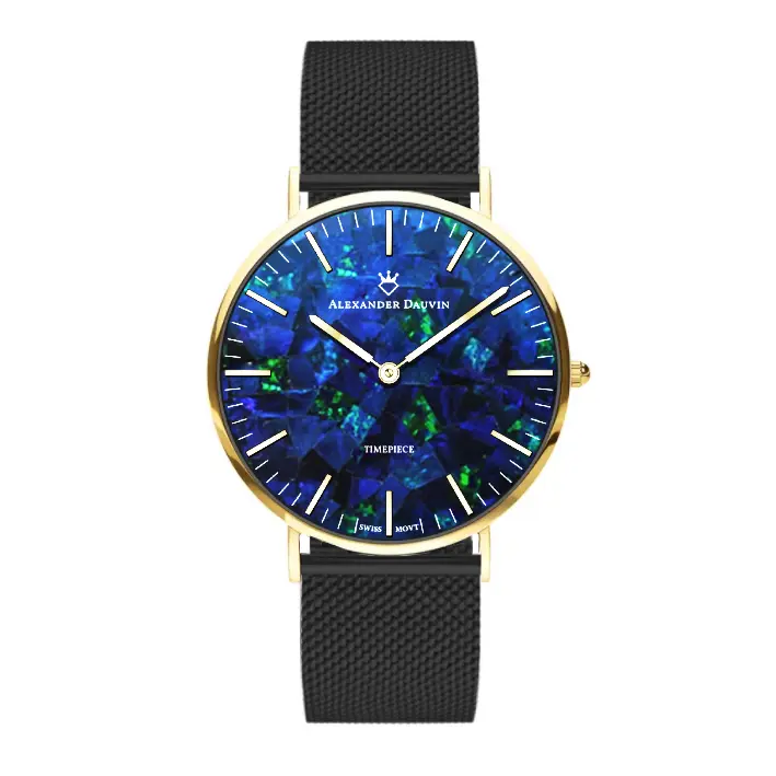 Classic Cliff Blue Swiss Movement Opal Watch 40MM with Black Mesh Strap
