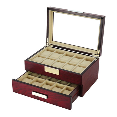Cherry Wooden Watch Box, 20 Watch Box, Cuffed Watch Box, Clinks Australia Watch Box, Cherry Watch Boxes on Cuffed, Australia Watch Box, Watch Storage Box, Watch Display Box, 20 Slots Watch Box, Watch Boxes for 20, Cherry Watch Box, Wooden Watch Box, Cherry, Watch Boxes, CB5008, Clinks.com