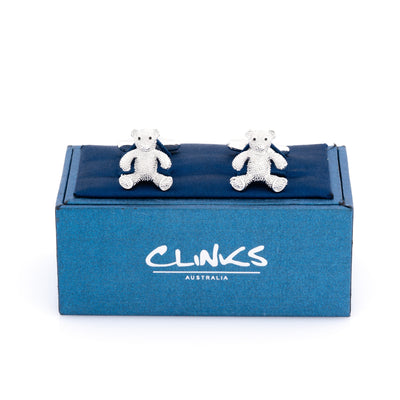Silver Textured Teddy Bear Cufflinks