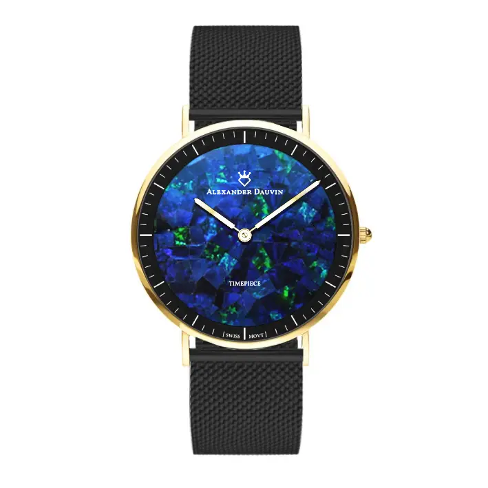 Roland Cliff Blue Swiss Opal Watch 40MM with Black Mesh Strap