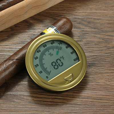 Round Digital Hygrometer Gauge in Gold for Cigars
