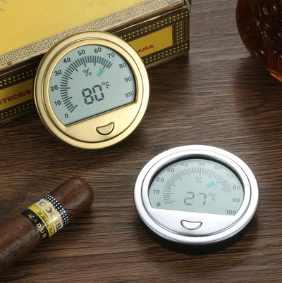 Round Digital Hygrometer Gauge in Silver for Cigars