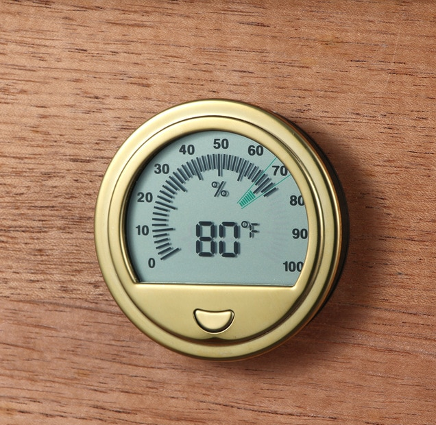 Round Digital Hygrometer Gauge in Gold for Cigars