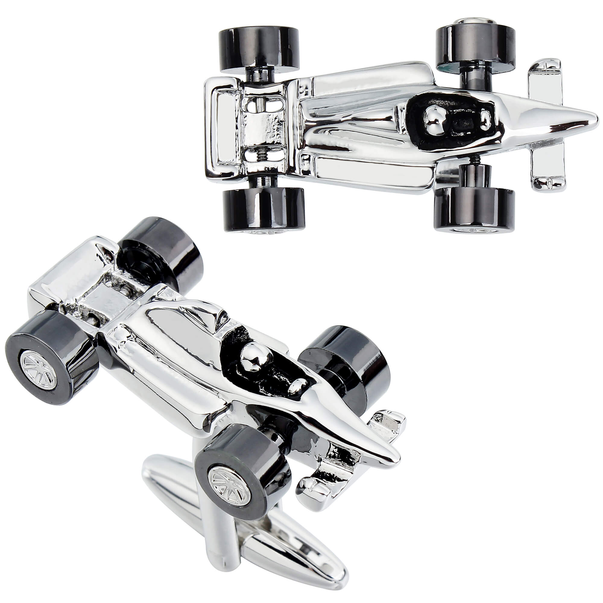 Silver F1 Cufflinks with Gunmetal Wheels