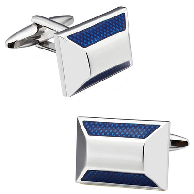 Textured Blue and Silver Cufflink and Tie Clip Set