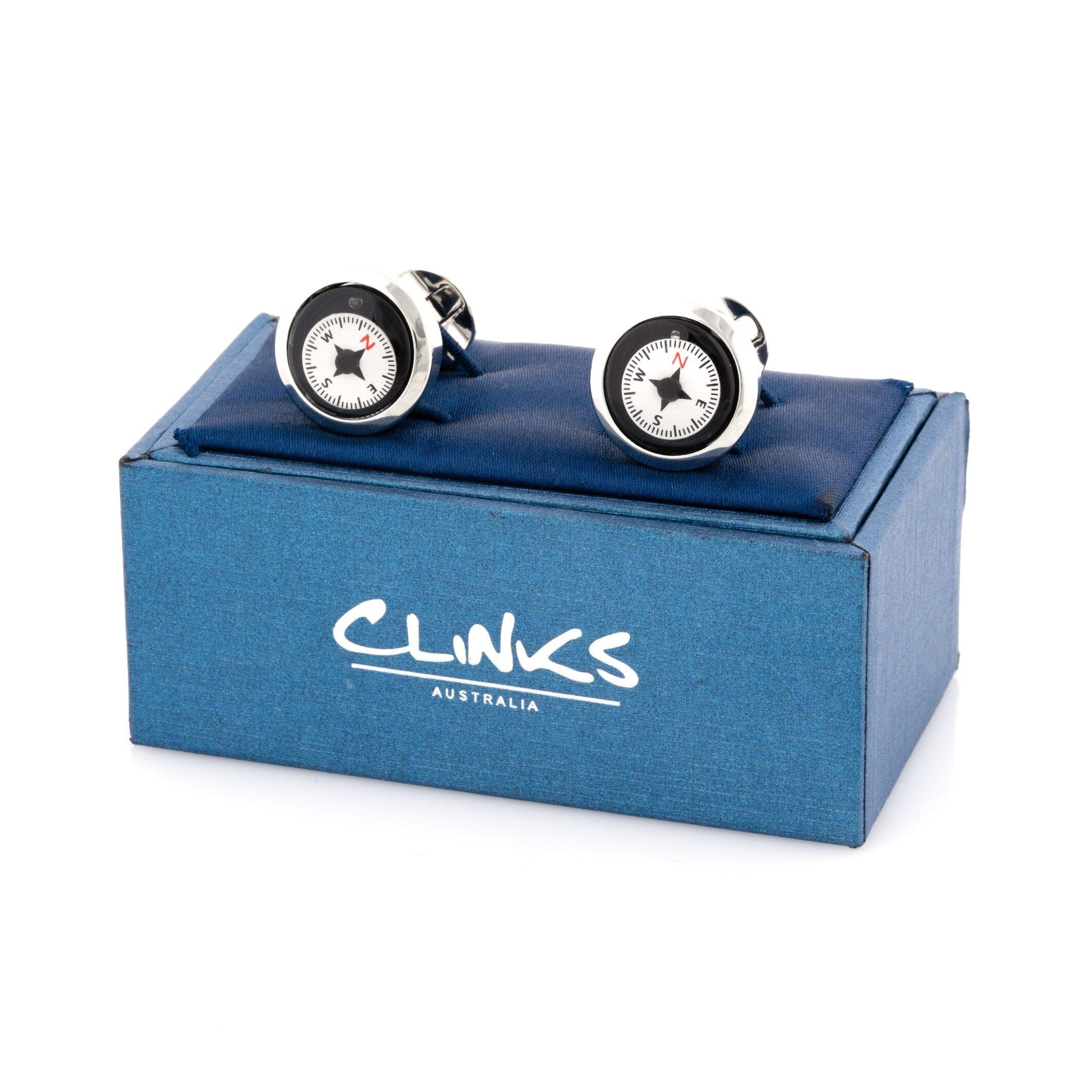 Working Compass Black & White Cufflinks Novelty Cufflinks Clinks Australia 