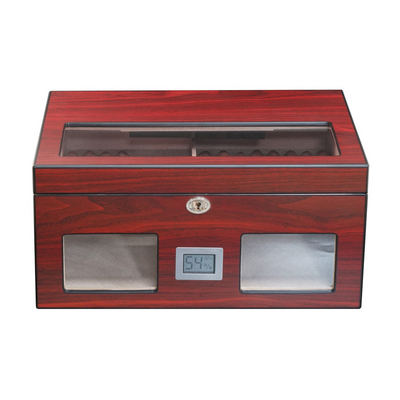 100 CT Cherry Wooden Cigar Humidor Box with Digital Hygrometer