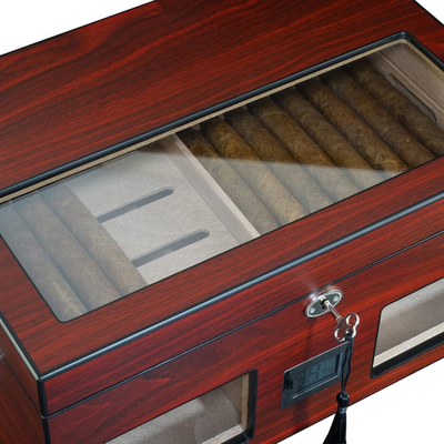 100 CT Cherry Wooden Cigar Humidor Box with Digital Hygrometer