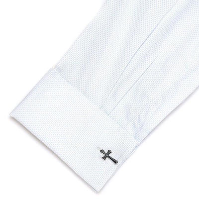 Fleurie Cross Silver & Black Enamel Cufflinks