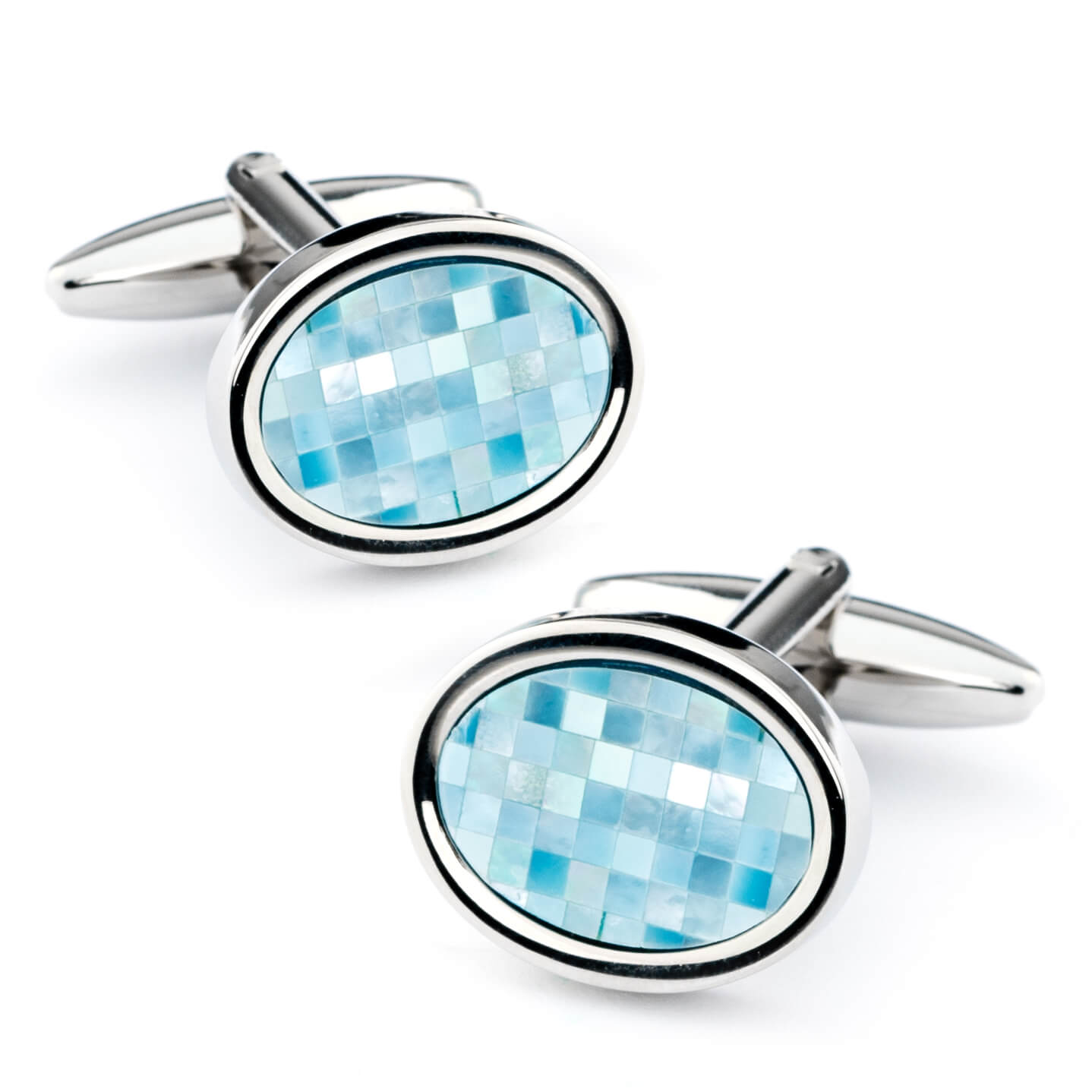 Blue Mother of Pearl Mosaic Oval Cufflinks