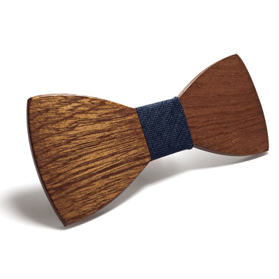 Dark Wood Blue Fabric Adult Bow Tie, Bow Ties, BTA033, Wooden Bow Ties, Cuffed, Clinks, Clinks Australia
