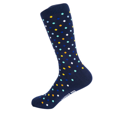 Spotted Multi Dot Bamboo Socks by Dapper Roo, Spotted Multi Dot Socks, Dapper Roo, Socks, Navy, Multi, Bamboo, Elastane, Nylon, Elastic, SK2042, Men's Socks, Socks for Men, Clinks.com