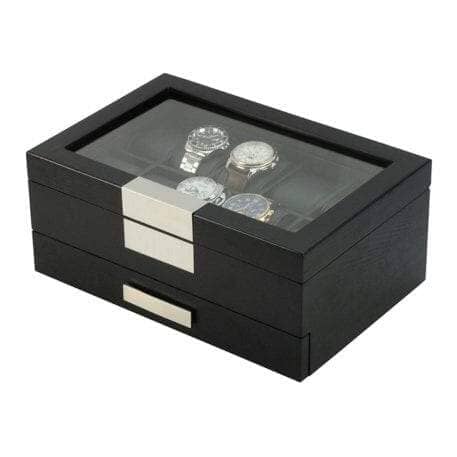 Black Wooden Watch Box for 10 Watches with a Drawer Watch Boxes Clinks 