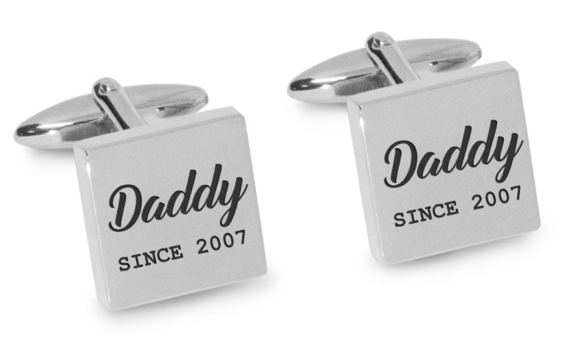 Daddy Since Engraved Cufflinks, Engraved Cufflinks, Silver Engraved Cufflinks, Black Engraved, Silver Black Engraved, Cufflinks, Fathers Day Gifts Engraved Cufflinks, Daddy Engraved Cufflinks, EC1106-DSY-SB, Engraved Cufflinks, Engraving Cufflinks, Clinks.com