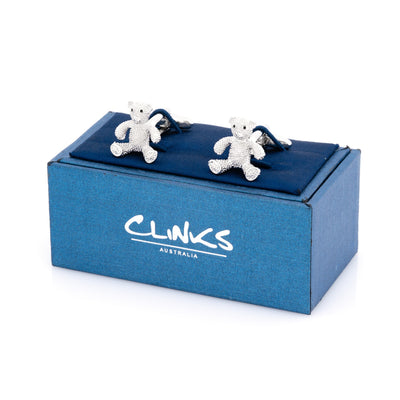 Silver Textured Teddy Bear Cufflinks