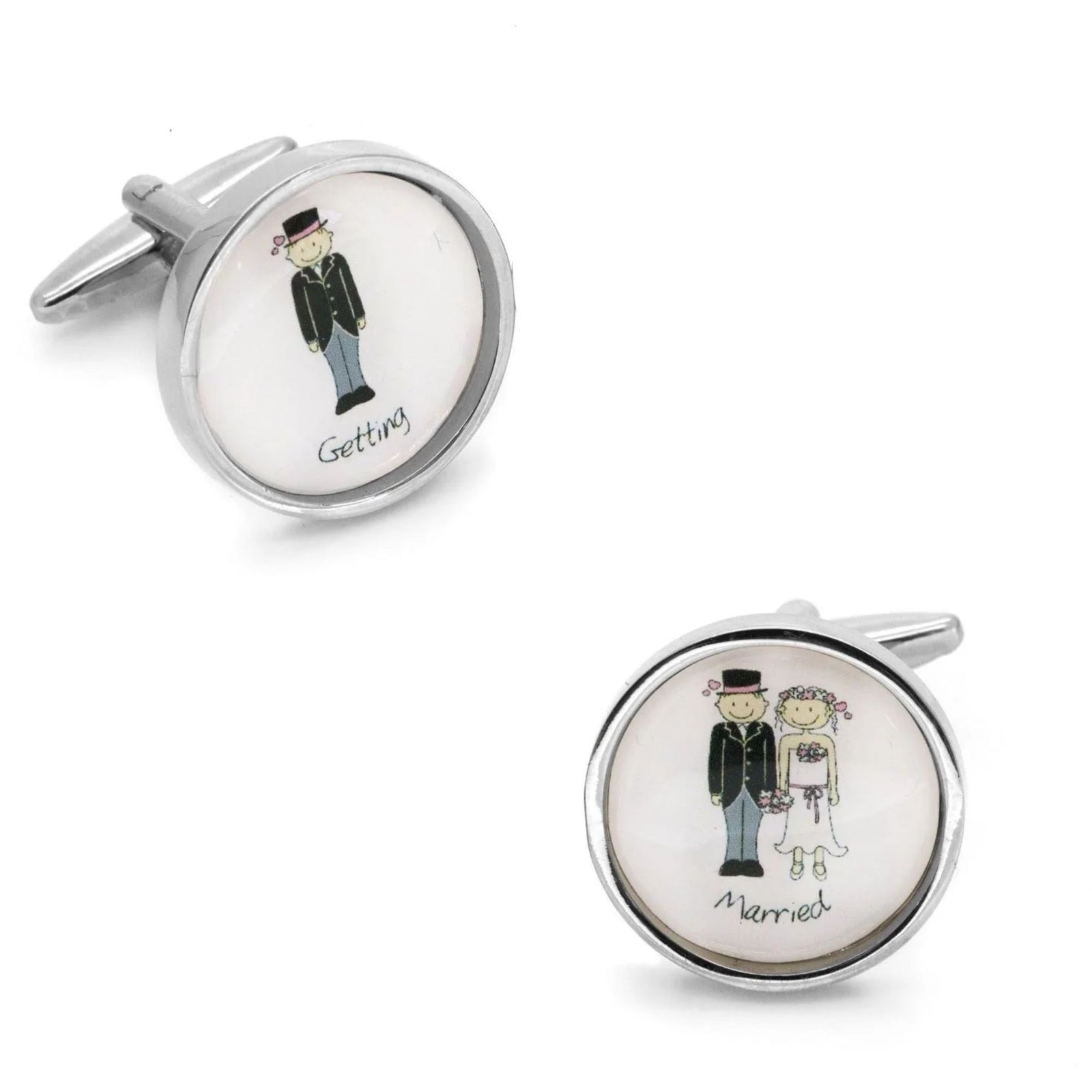 Getting Married Bride & Groom Cartooned  Wedding Cufflinks