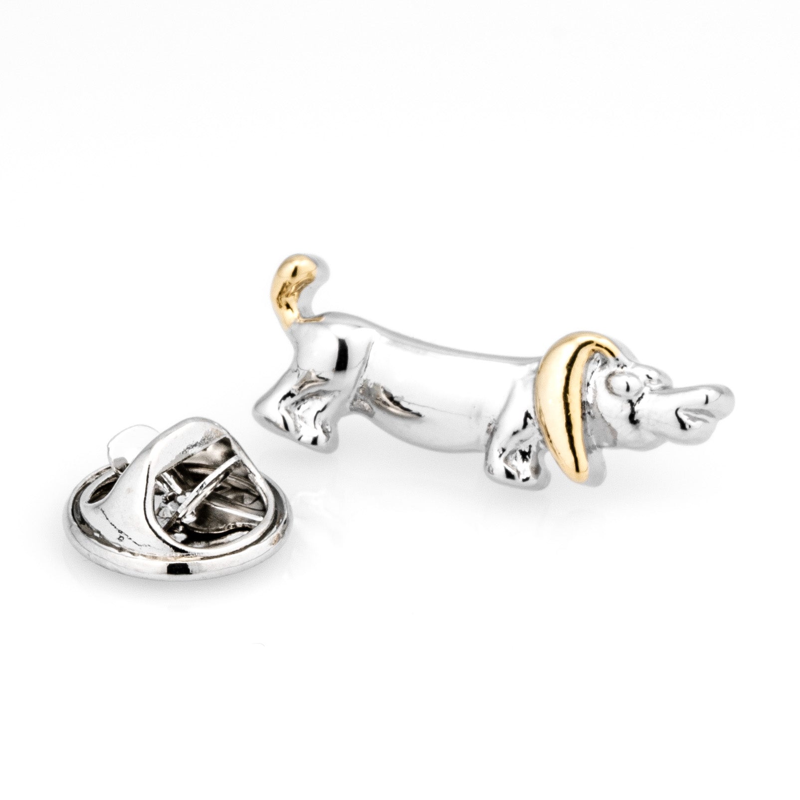 Sausage Dog Lapel Pin in Gold and Silver