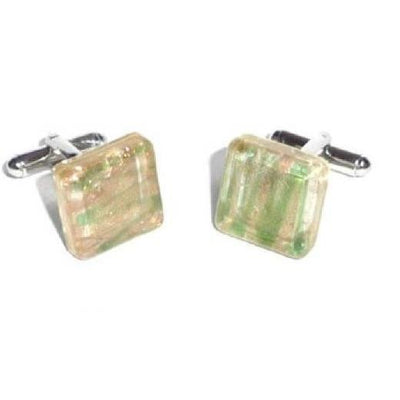 Yellow and Green Patterned Glass Cufflinks